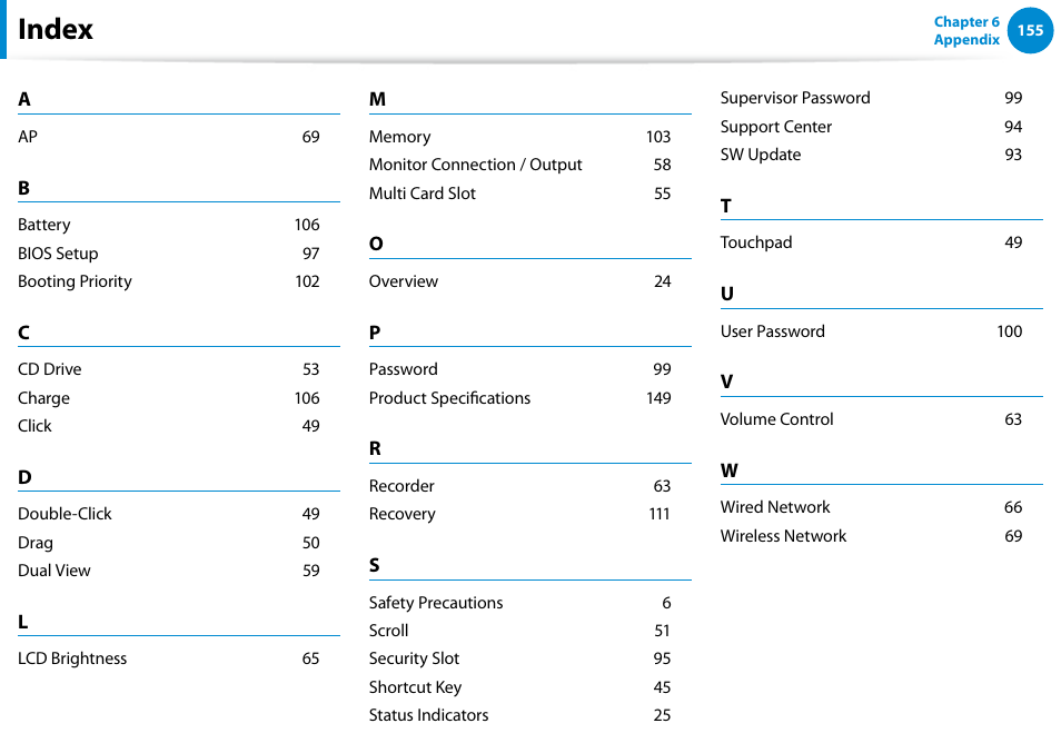 Index | Samsung NP700Z5A-S09US User Manual | Page 156 / 156