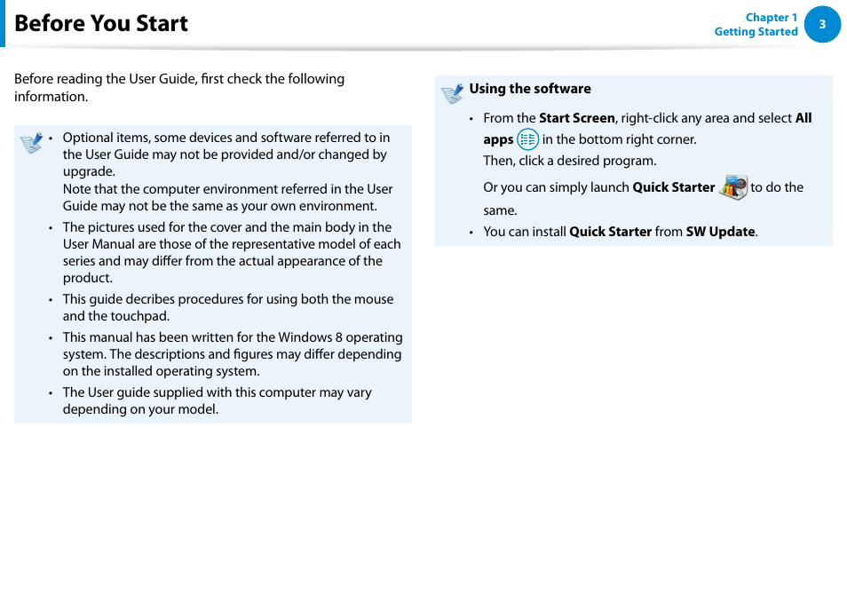 Before you start | Samsung NP700Z5A-S09US User Manual | Page 4 / 156
