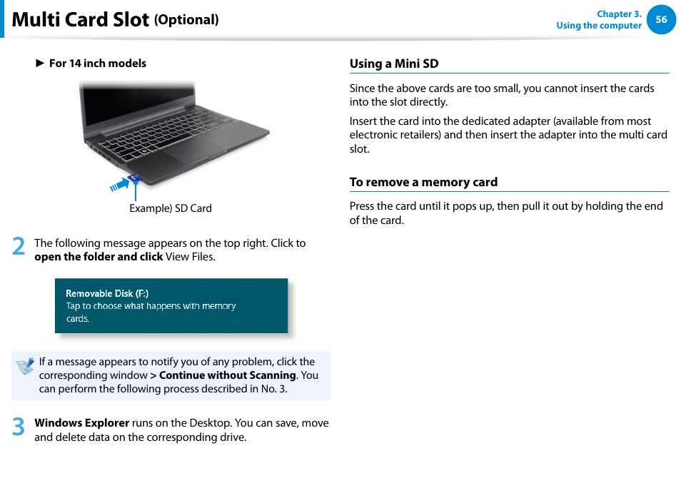 Multi card slot | Samsung NP700Z5A-S09US User Manual | Page 57 / 156