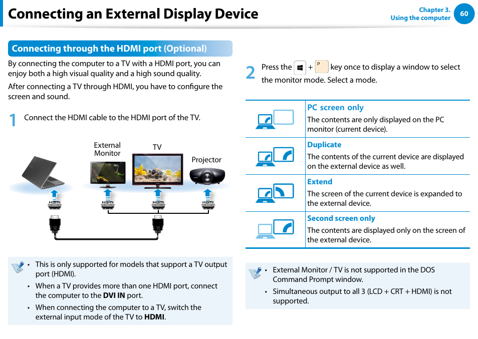 Connecting an external display device | Samsung NP700Z5A-S09US User Manual | Page 61 / 156