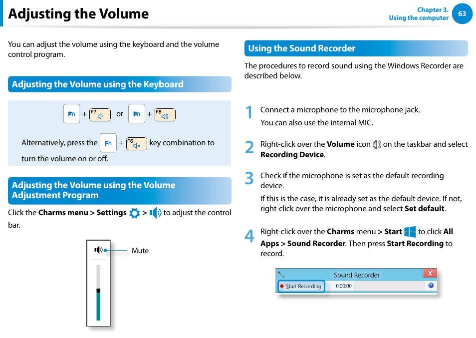 Adjusting the volume | Samsung NP700Z5A-S09US User Manual | Page 64 / 156