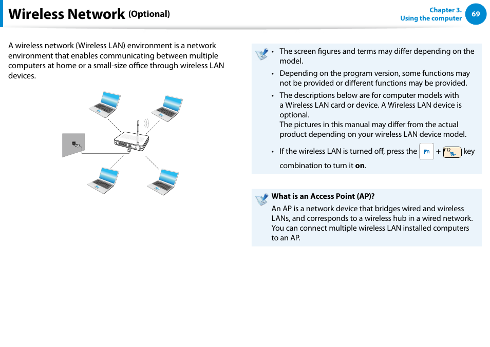 Wireless network (optional), Wireless network | Samsung NP700Z5A-S09US User Manual | Page 70 / 156