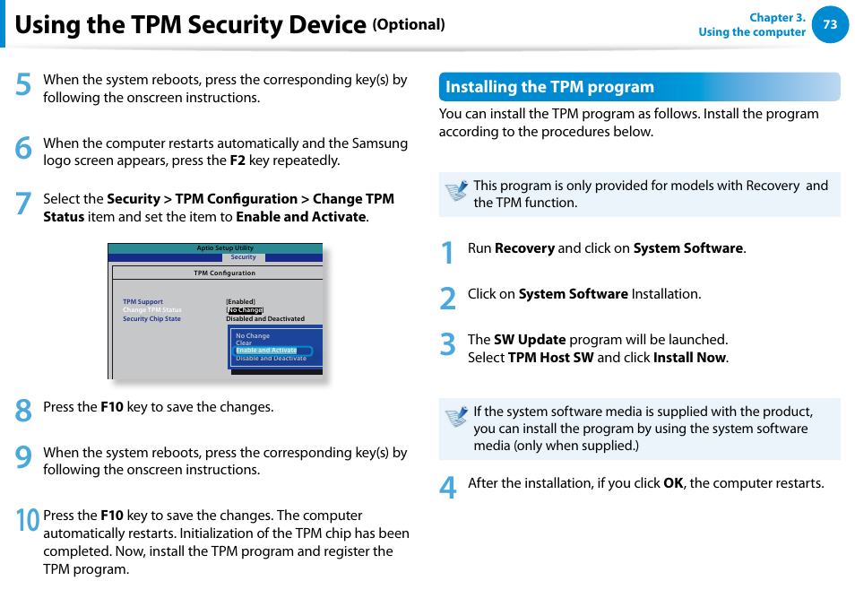 Using the tpm security device | Samsung NP700Z5A-S09US User Manual | Page 74 / 156