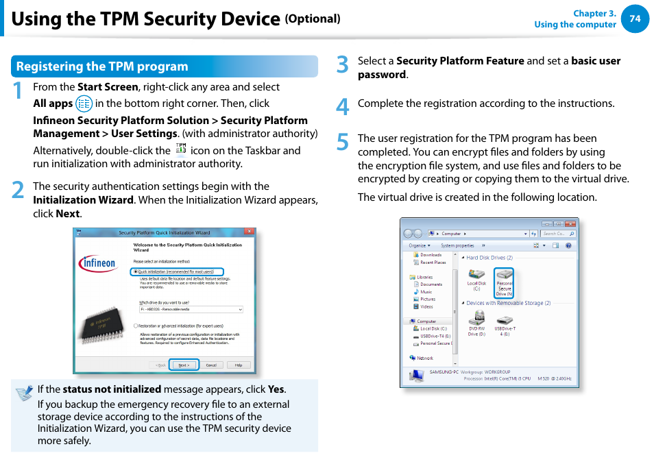 Using the tpm security device | Samsung NP700Z5A-S09US User Manual | Page 75 / 156