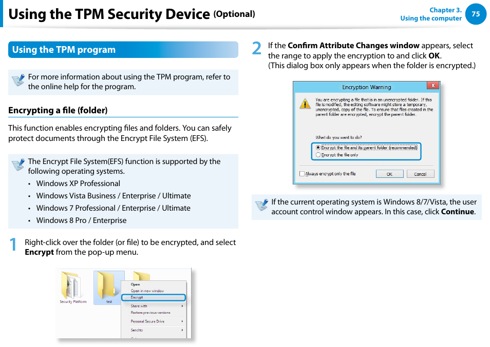 Using the tpm security device | Samsung NP700Z5A-S09US User Manual | Page 76 / 156