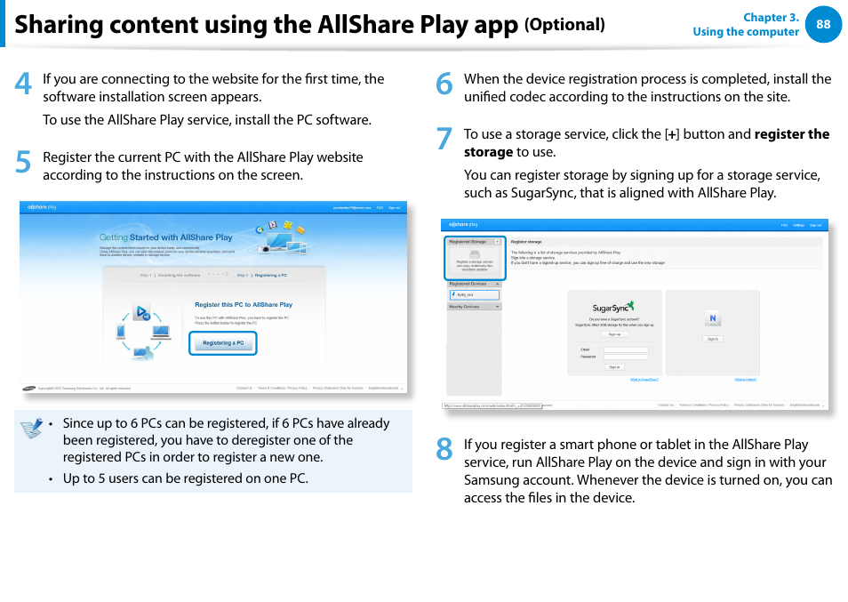 Sharing content using the allshare play app | Samsung NP700Z5A-S09US User Manual | Page 89 / 156