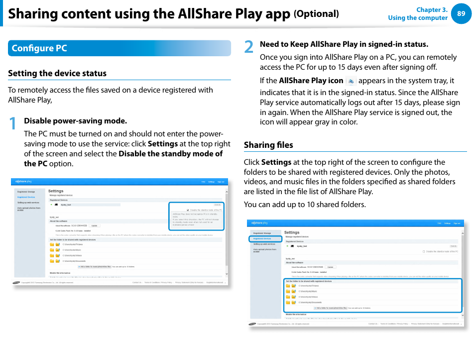 Sharing content using the allshare play app | Samsung NP700Z5A-S09US User Manual | Page 90 / 156
