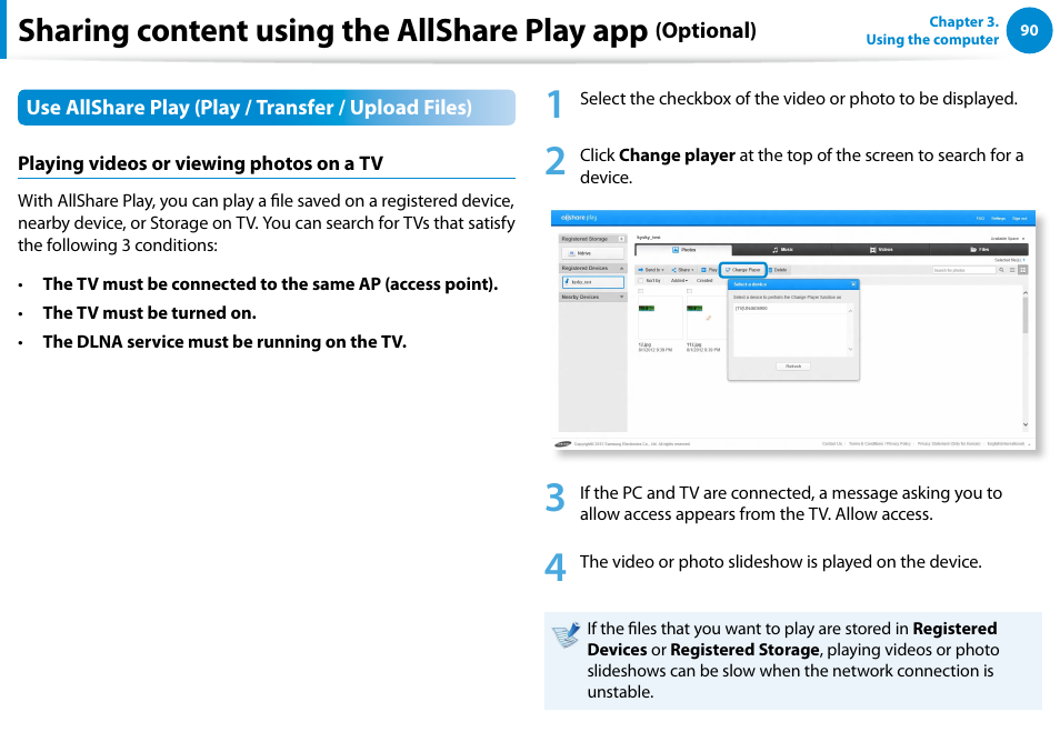 Sharing content using the allshare play app | Samsung NP700Z5A-S09US User Manual | Page 91 / 156