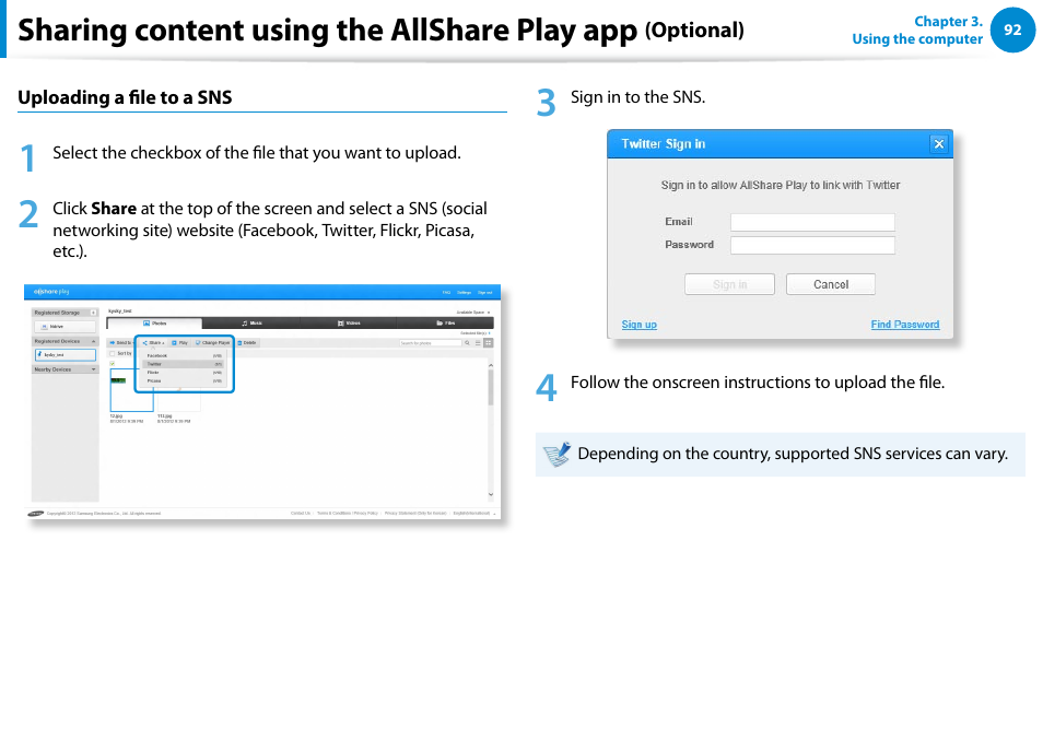 Sharing content using the allshare play app | Samsung NP700Z5A-S09US User Manual | Page 93 / 156