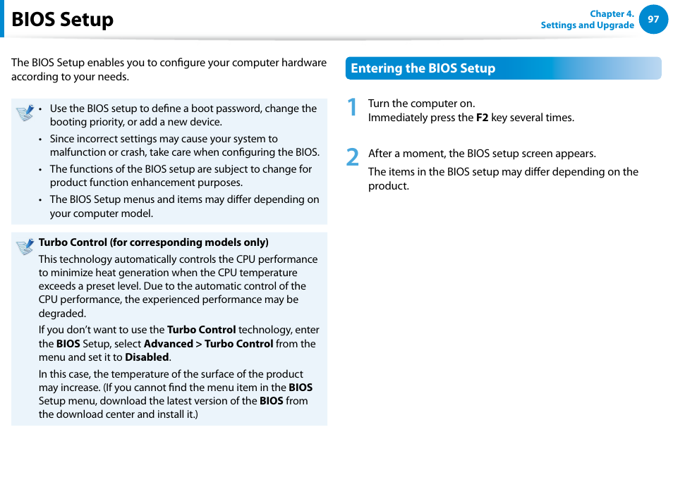Bios setup | Samsung NP700Z5A-S09US User Manual | Page 98 / 156