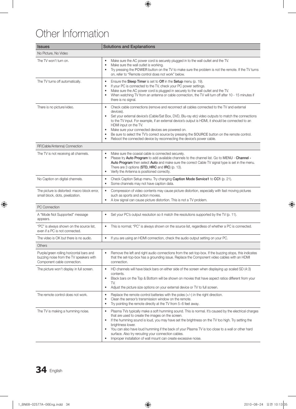 Other information | Samsung PN50C450B1DXZA User Manual | Page 34 / 38