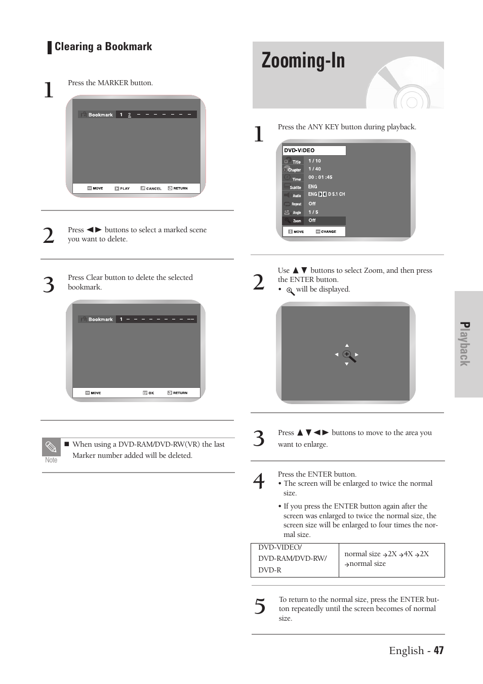 Zooming-in | Samsung DVD-VR300-XAA User Manual | Page 47 / 97