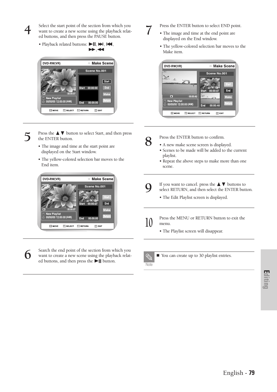 Editing | Samsung DVD-VR300-XAA User Manual | Page 79 / 97