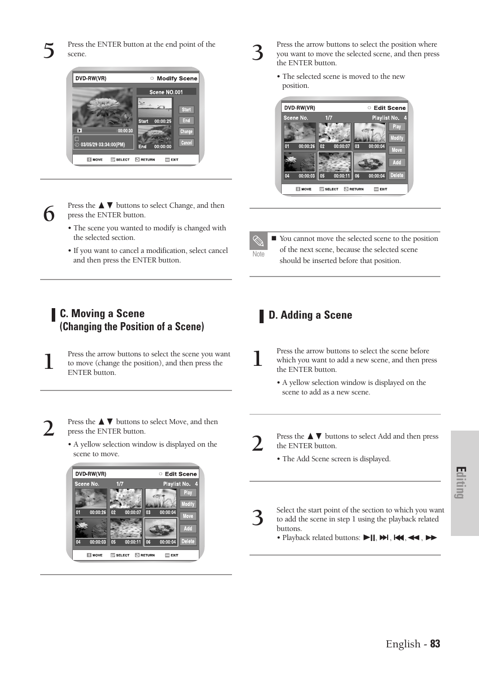 Editing | Samsung DVD-VR300-XAA User Manual | Page 83 / 97