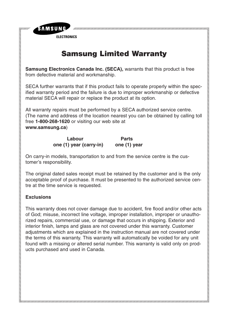 Samsung limited warranty | Samsung DVD-VR300-XAA User Manual | Page 97 / 97