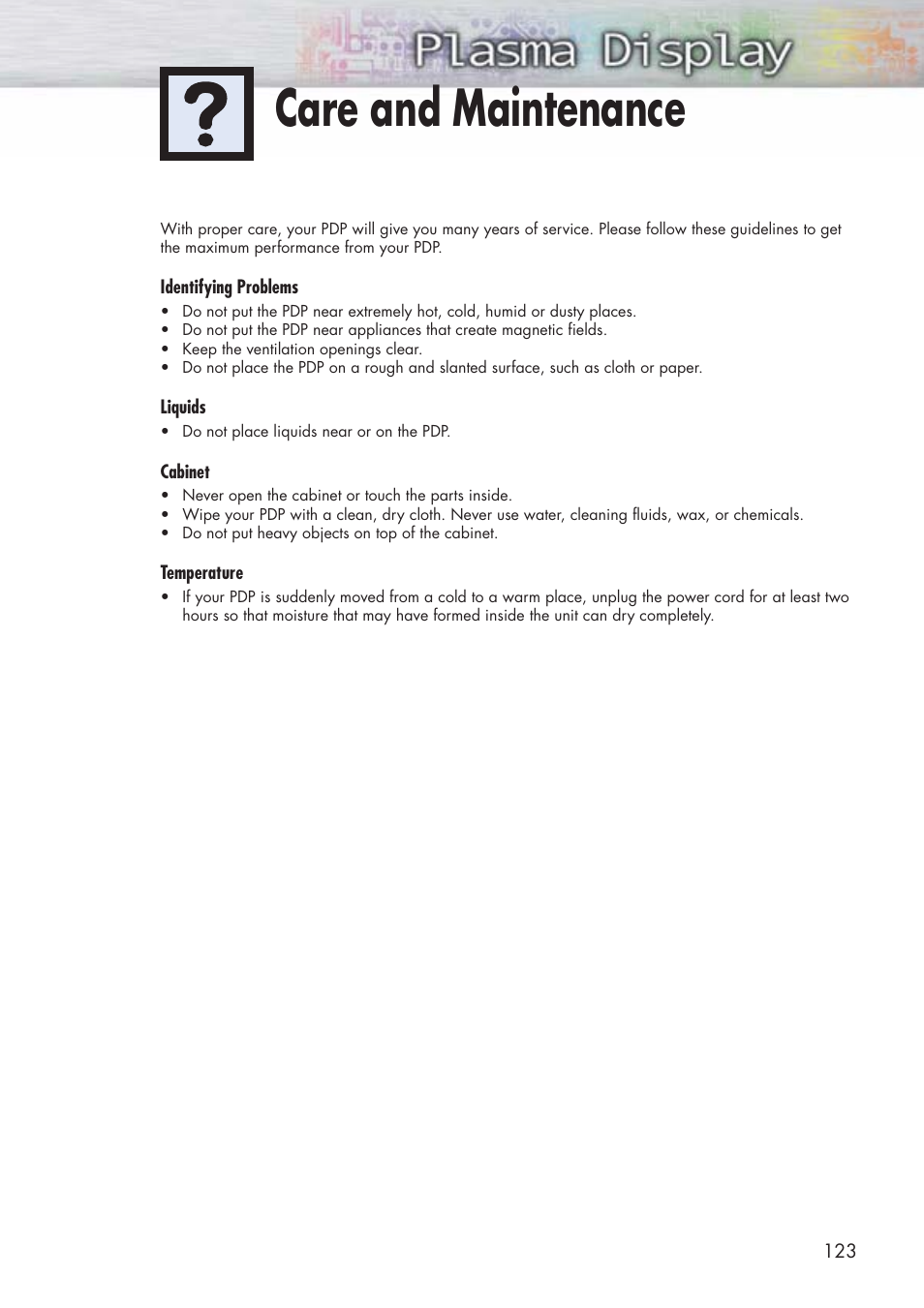 Care and maintenance | Samsung HPP5581X-XAA User Manual | Page 123 / 128