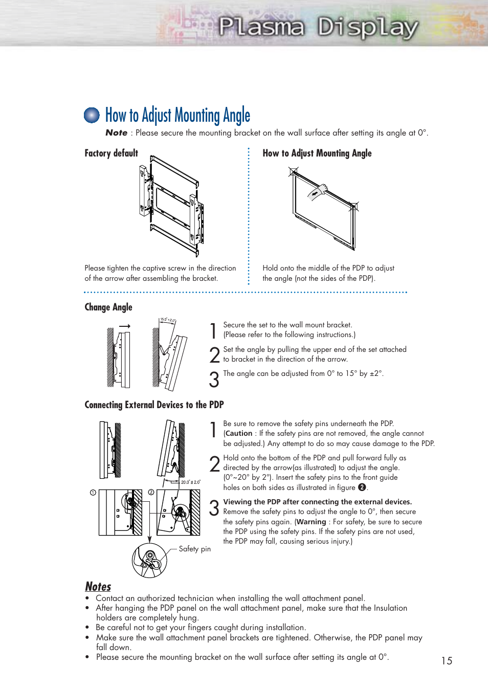 How to adjust mounting angle | Samsung HPP5581X-XAA User Manual | Page 15 / 128