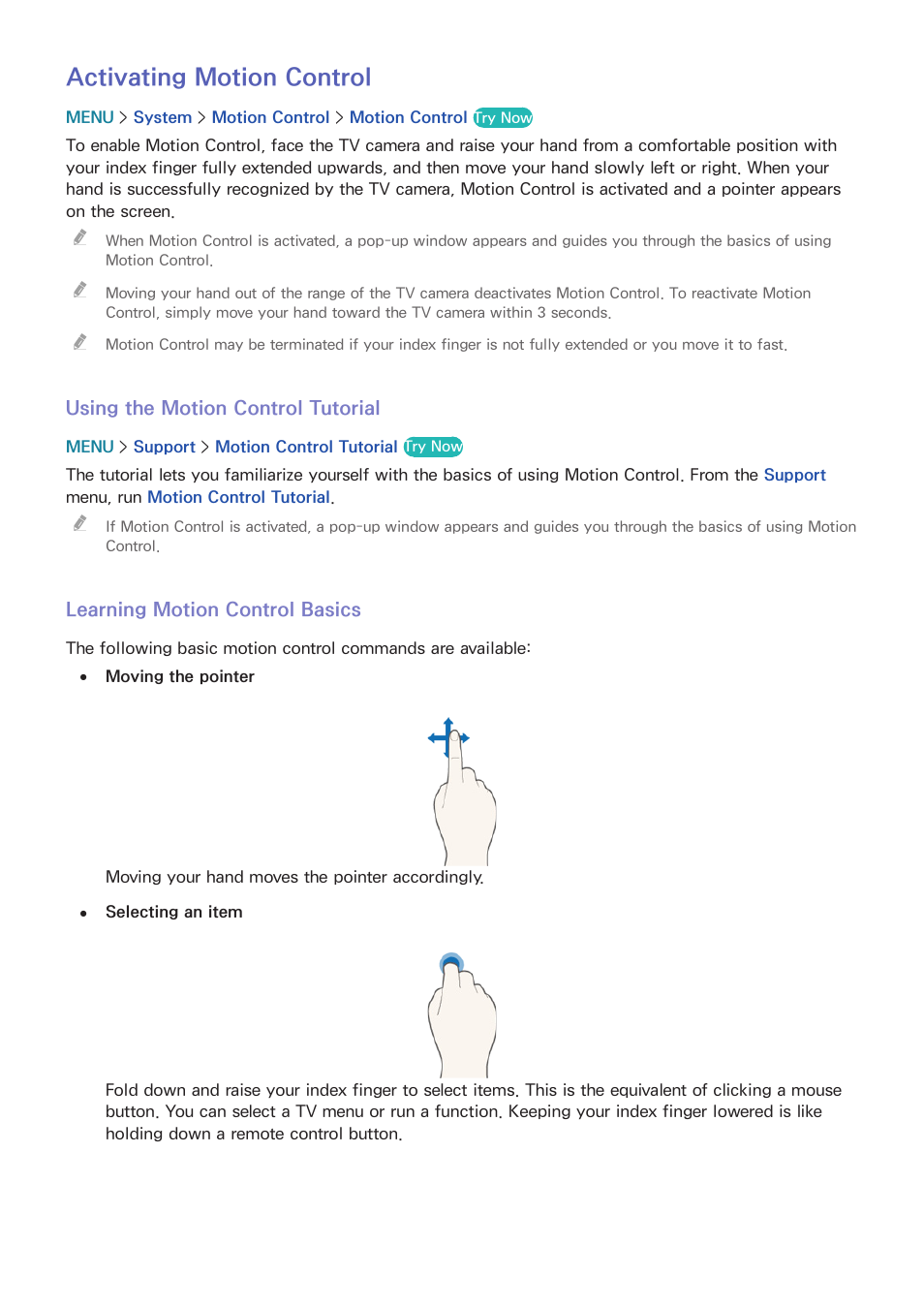 106 activating motion control, Activating motion control | Samsung UN55HU7200FXZA User Manual | Page 112 / 230