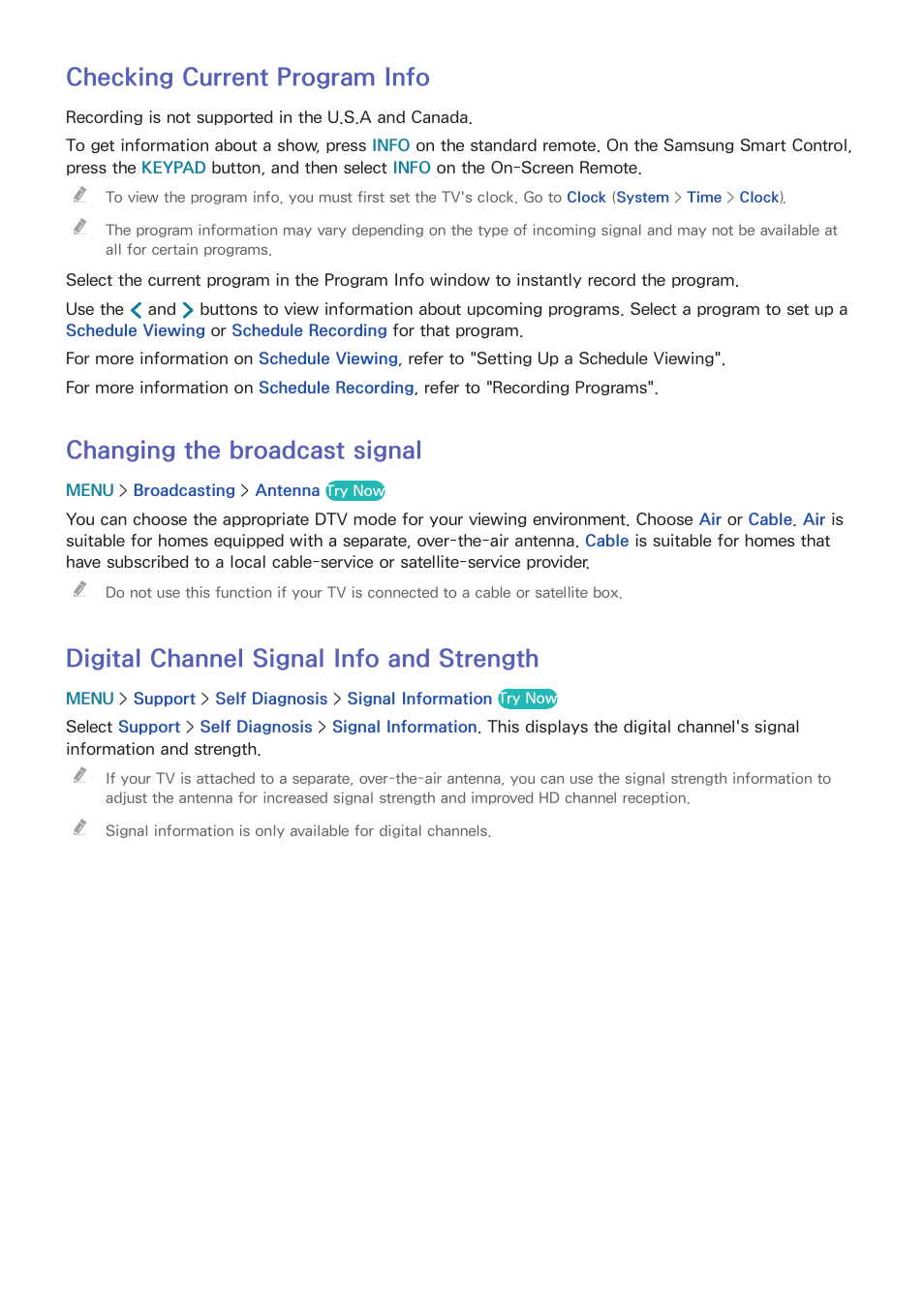 115 checking current program info, 115 changing the broadcast signal, 115 digital channel signal info and strength | Checking current program info, Changing the broadcast signal, Digital channel signal info and strength | Samsung UN55HU7200FXZA User Manual | Page 121 / 230