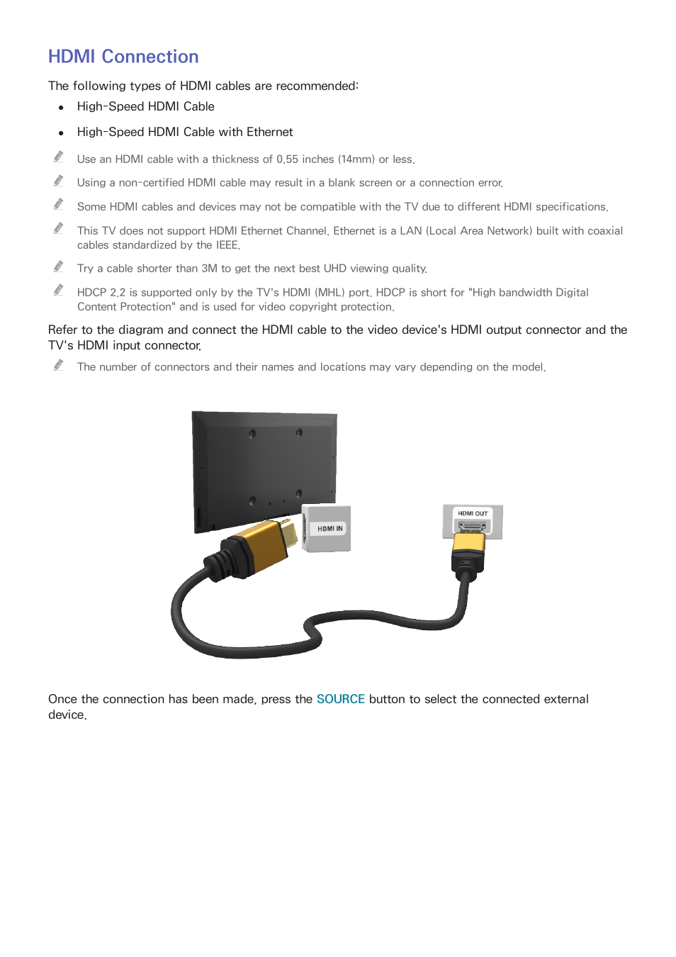 Hdmi connection | Samsung UN55HU7200FXZA User Manual | Page 15 / 230