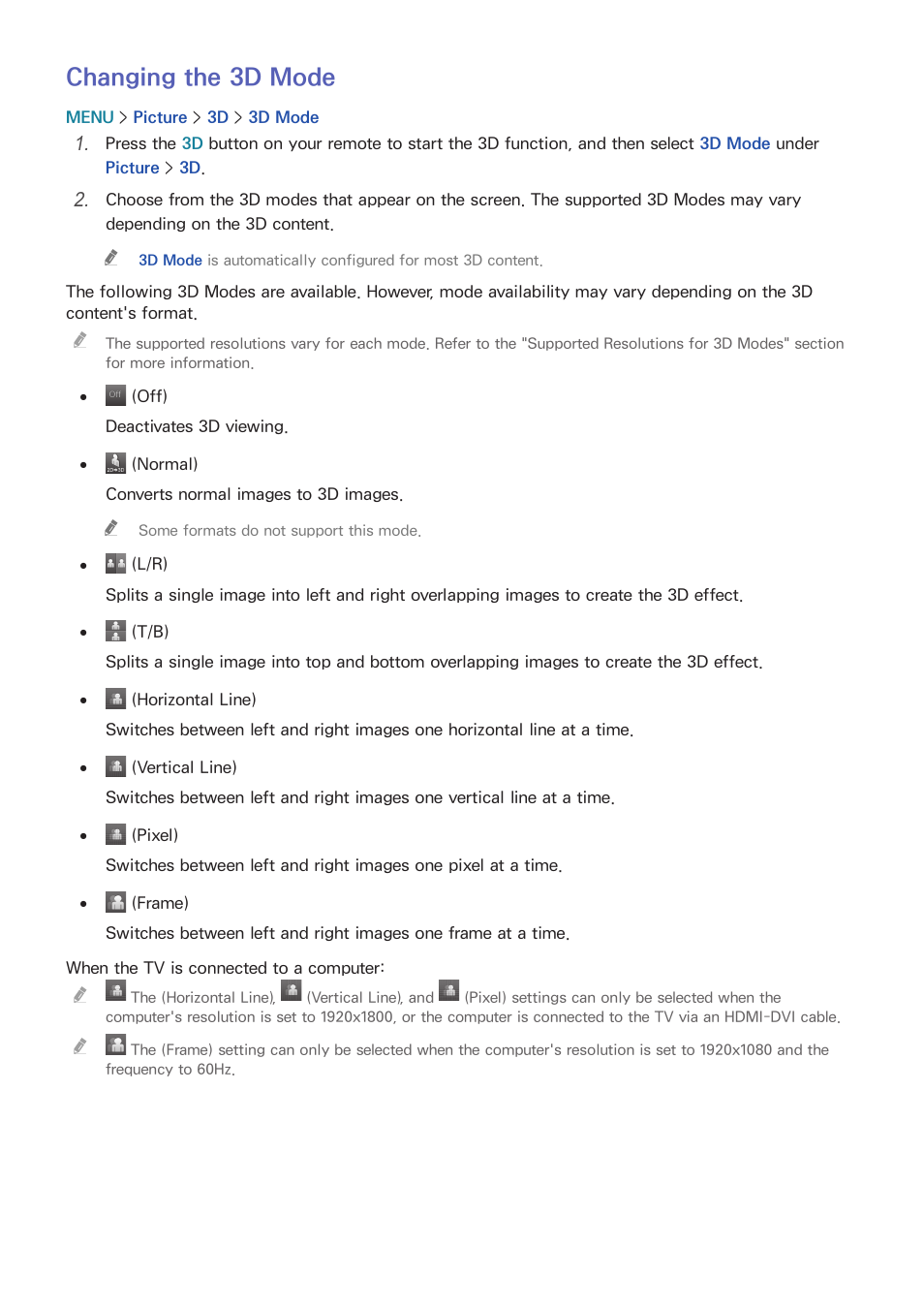 155 changing the 3d mode, Changing the 3d mode | Samsung UN55HU7200FXZA User Manual | Page 161 / 230