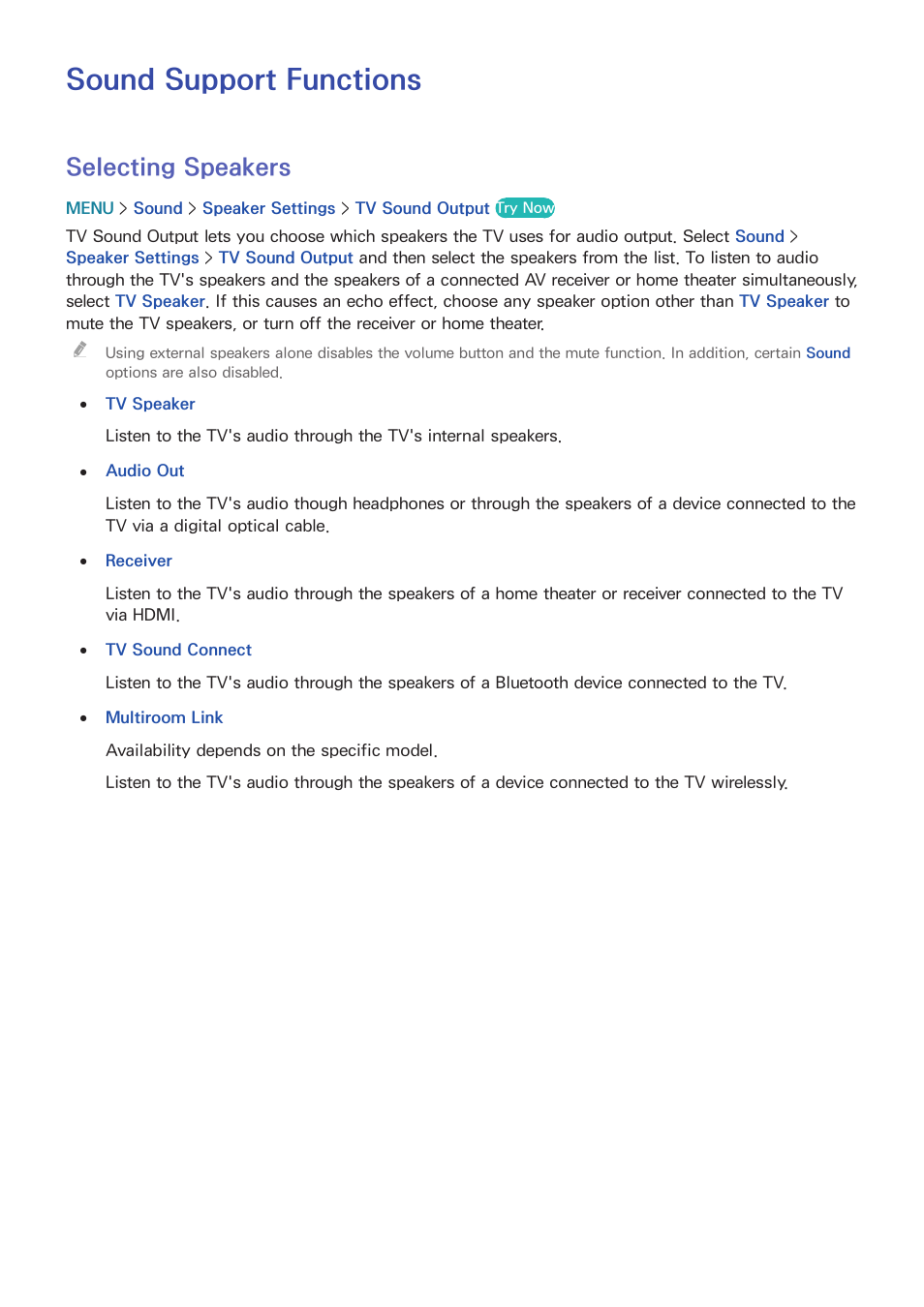 Sound support functions, 161 selecting speakers, Selecting speakers | Samsung UN55HU7200FXZA User Manual | Page 167 / 230