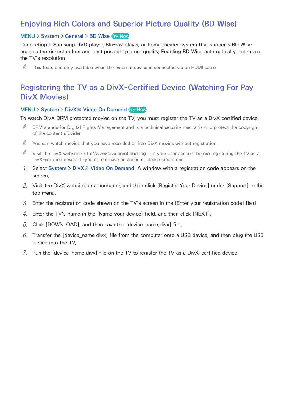 Wise), For pay divx movies) | Samsung UN55HU7200FXZA User Manual | Page 187 / 230