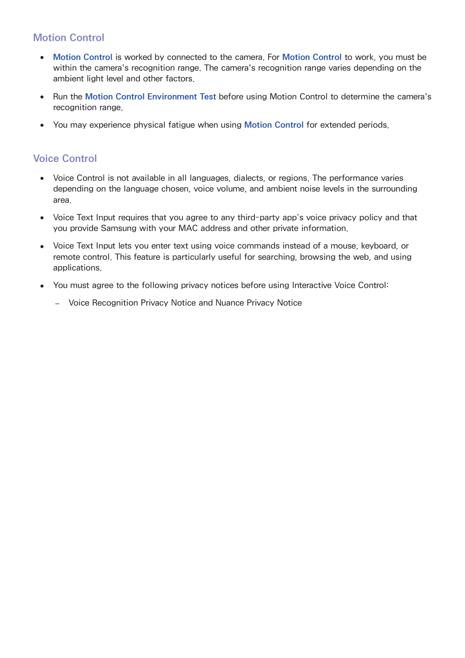 Motion control, Voice control | Samsung UN55HU7200FXZA User Manual | Page 211 / 230