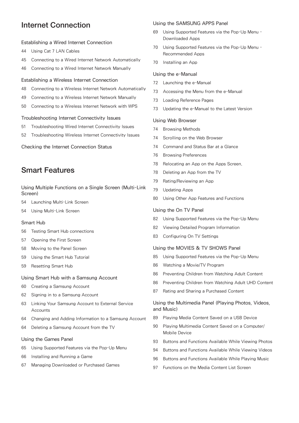 Internet connection, Smart features | Samsung UN55HU7200FXZA User Manual | Page 3 / 230