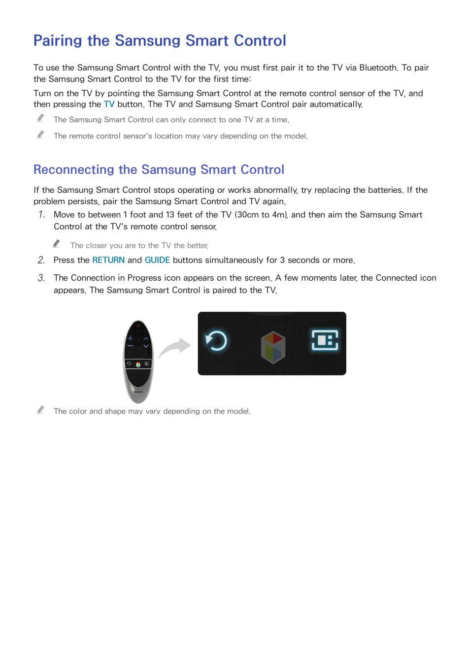 Pairing the samsung smart control, 27 reconnecting the samsung smart control, Reconnecting the samsung smart control | Samsung UN55HU7200FXZA User Manual | Page 33 / 230