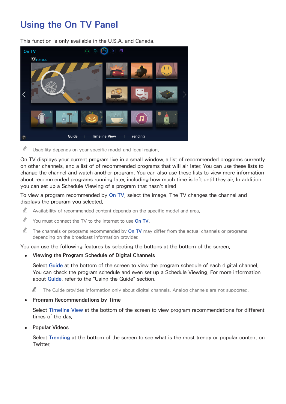 Using the on tv panel | Samsung UN55HU7200FXZA User Manual | Page 87 / 230
