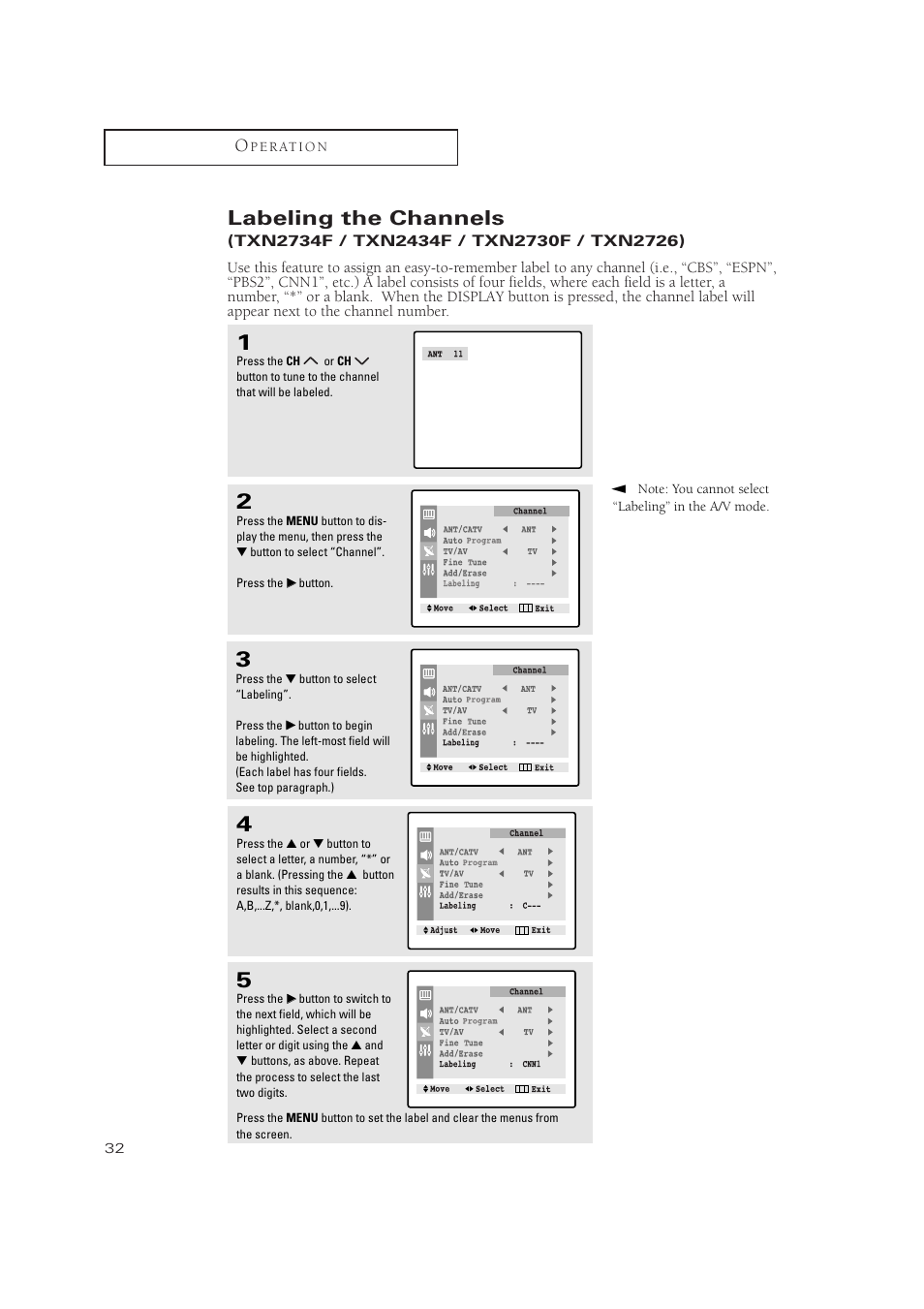 Labeling the channels | Samsung TXN2734FX-XAA User Manual | Page 32 / 59