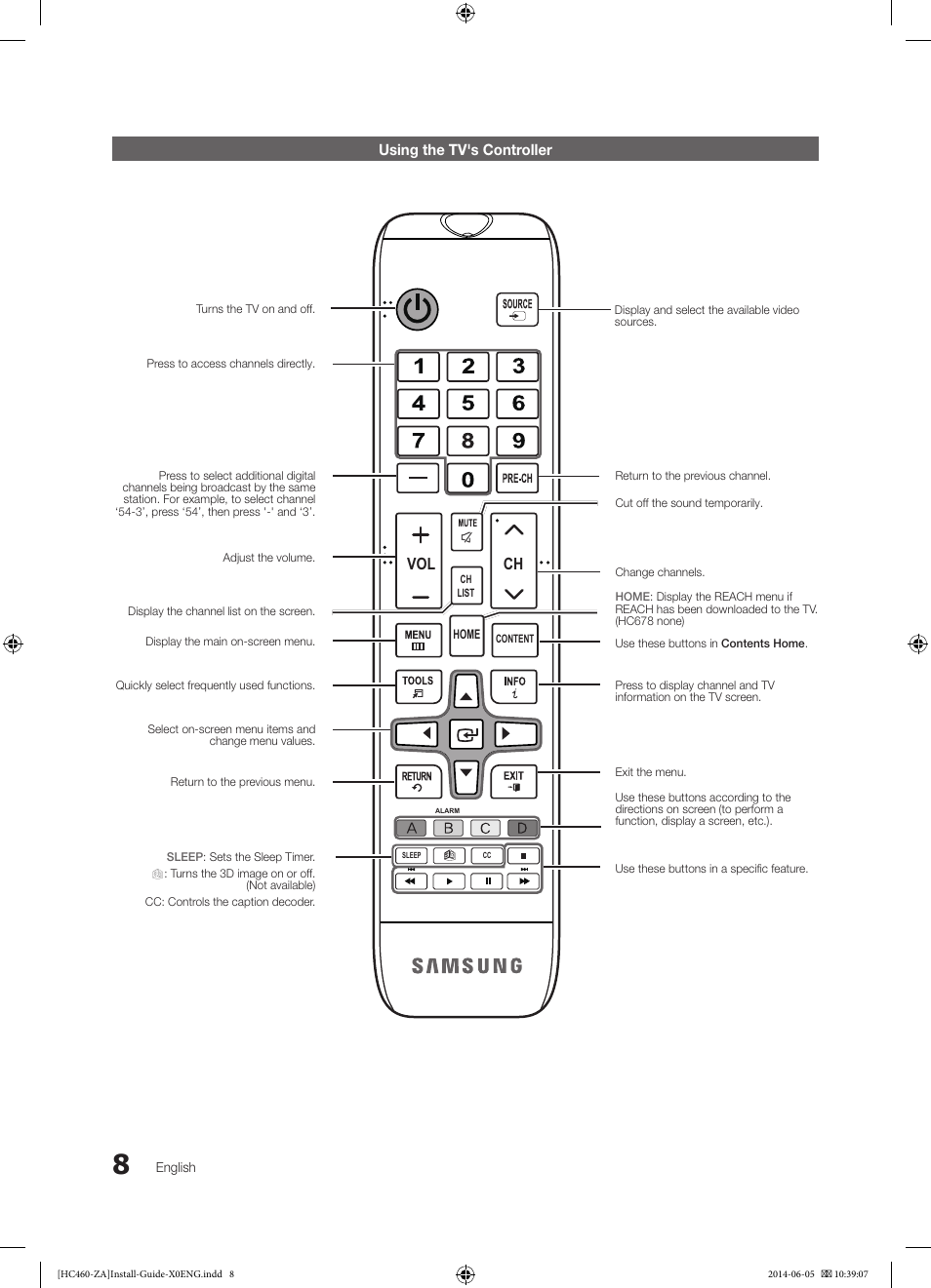 Ch vol | Samsung HG40NC460KFXZA User Manual | Page 8 / 39