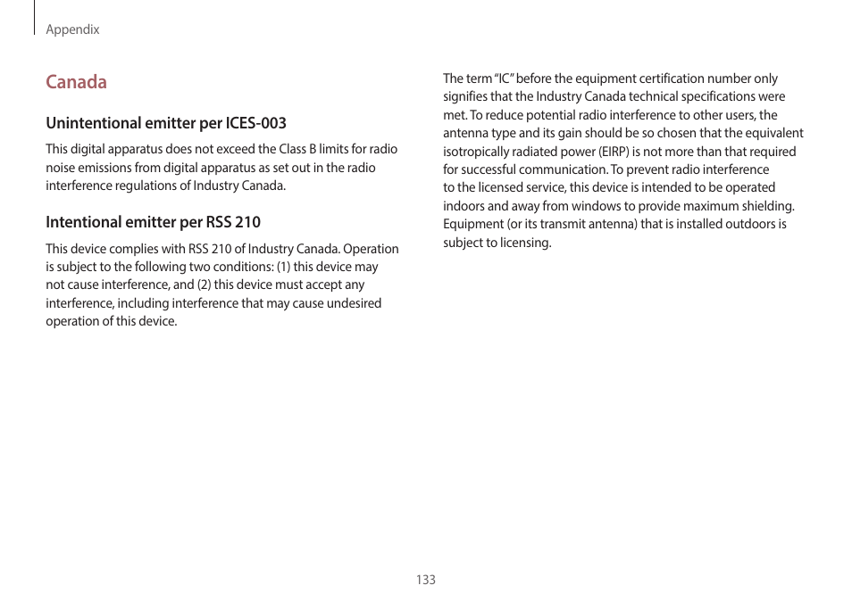 Canada | Samsung NP940X3G-S02US User Manual | Page 133 / 149