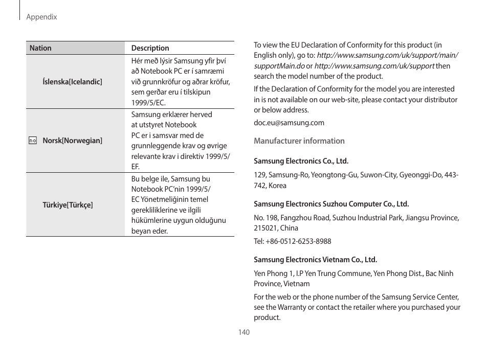 Samsung NP940X3G-S02US User Manual | Page 140 / 149