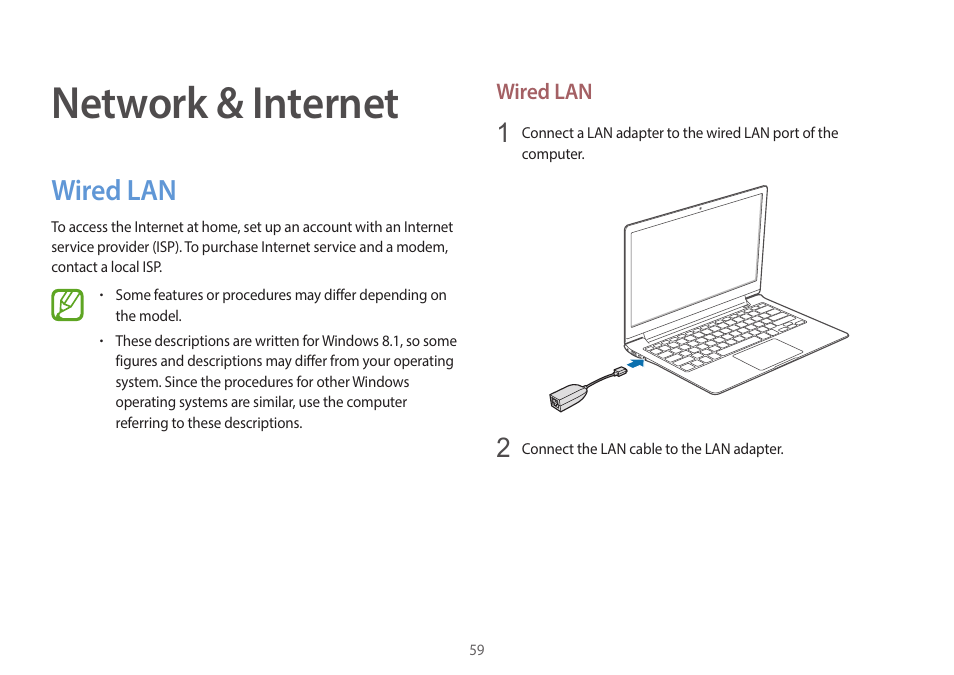 Network & internet, Wired lan, 59 wired lan | Samsung NP940X3G-S02US User Manual | Page 59 / 149