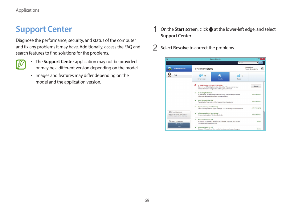 Support center, 69 support center | Samsung NP940X3G-S02US User Manual | Page 69 / 149