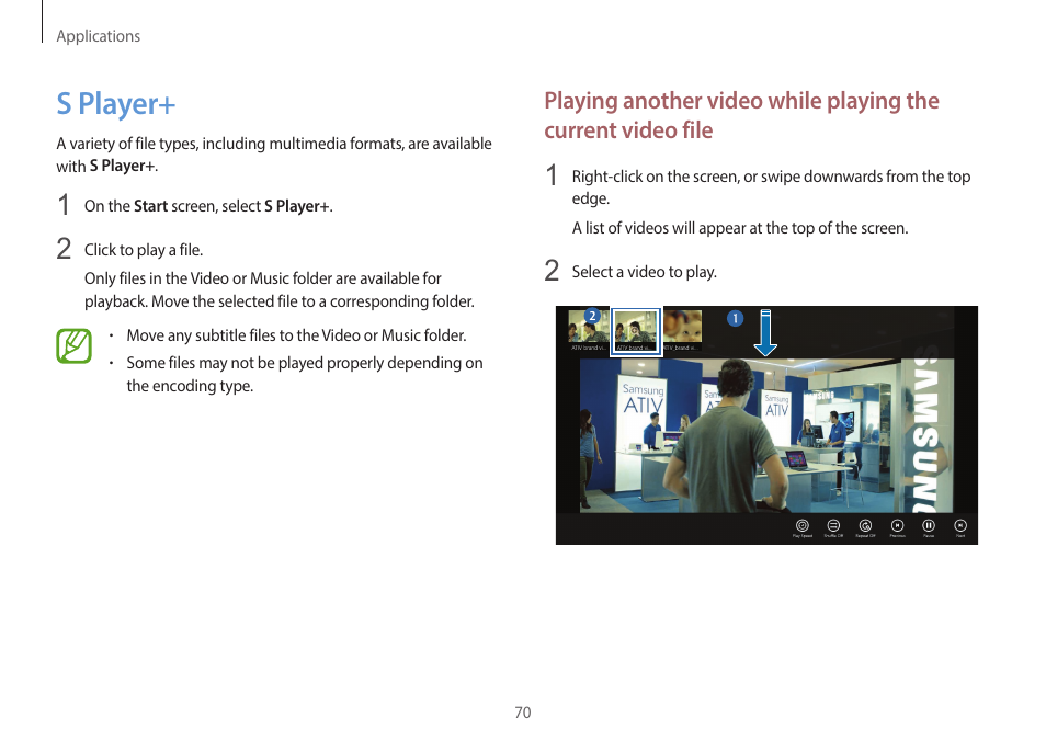 S player, 70 s player | Samsung NP940X3G-S02US User Manual | Page 70 / 149
