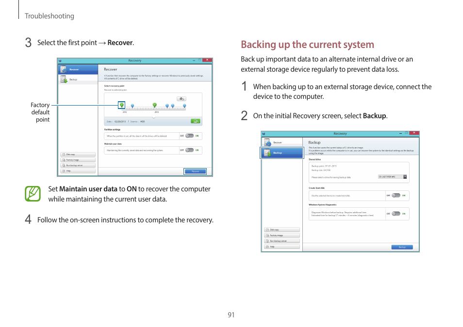 Backing up the current system | Samsung NP940X3G-S02US User Manual | Page 91 / 149