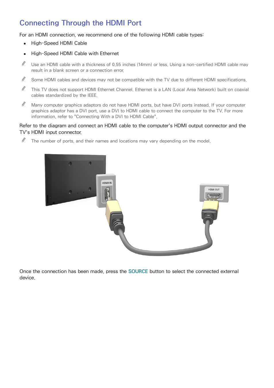 Connecting through the hdmi port | Samsung UN24H4500AFXZA User Manual | Page 12 / 146