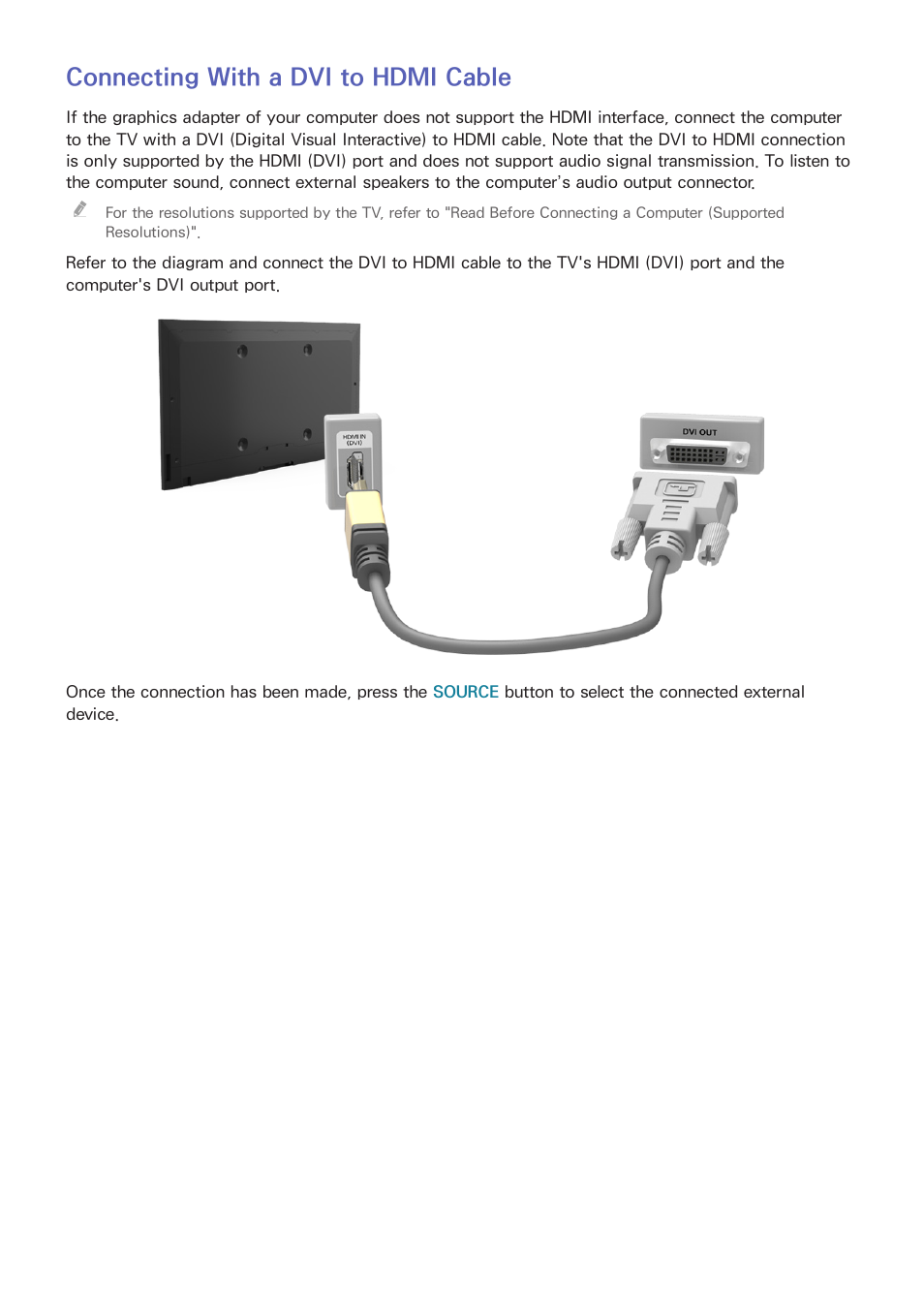 Connecting with a dvi to hdmi cable | Samsung UN24H4500AFXZA User Manual | Page 13 / 146