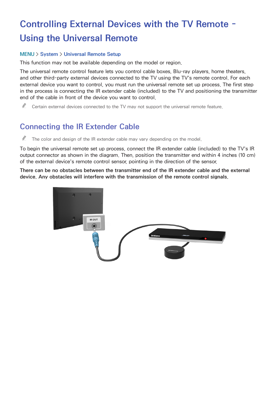 Connecting the ir extender cable | Samsung UN24H4500AFXZA User Manual | Page 22 / 146