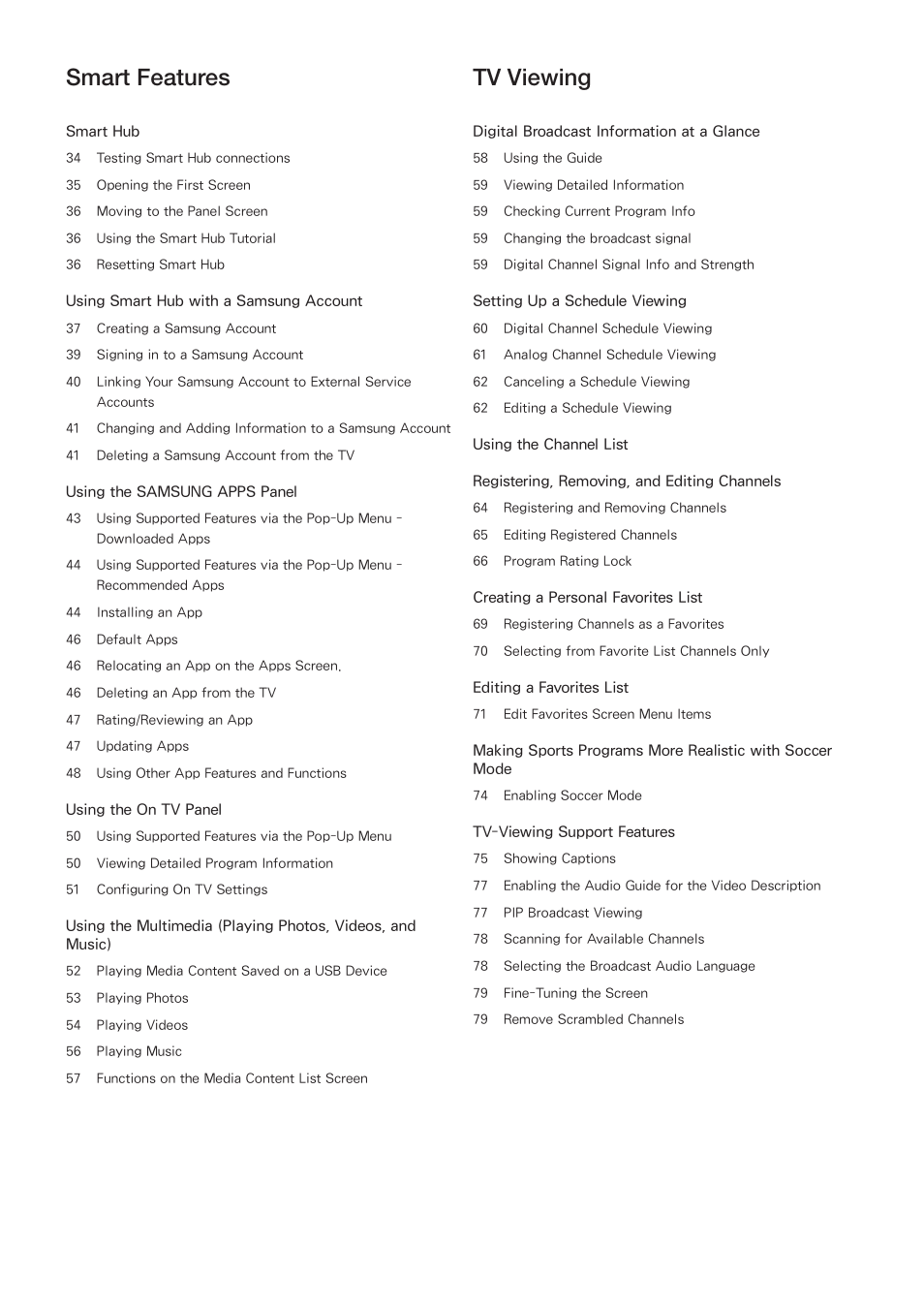 Smart features, Tv viewing | Samsung UN24H4500AFXZA User Manual | Page 3 / 146
