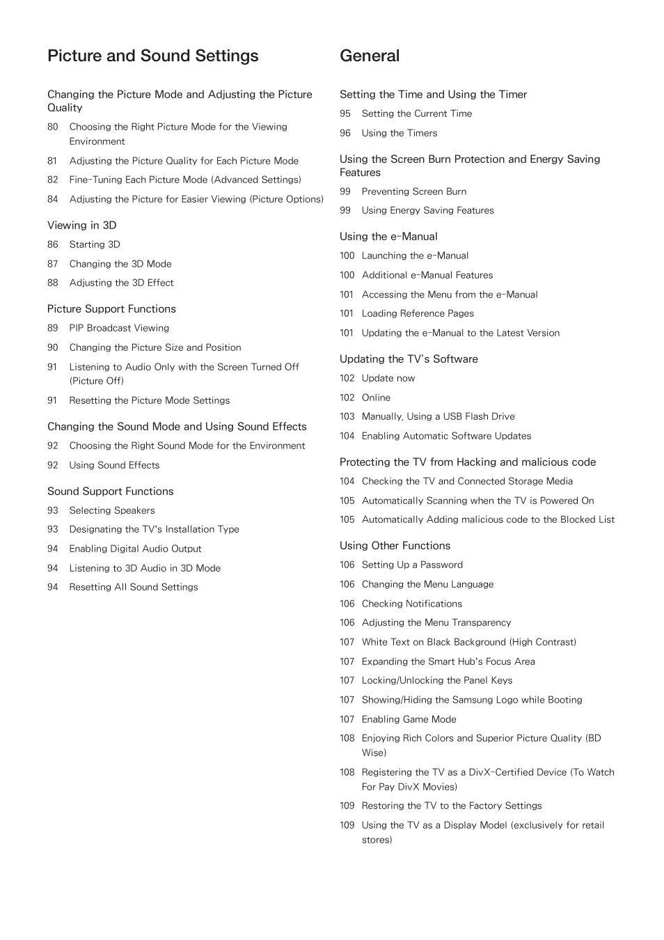 Picture and sound settings, General | Samsung UN24H4500AFXZA User Manual | Page 4 / 146