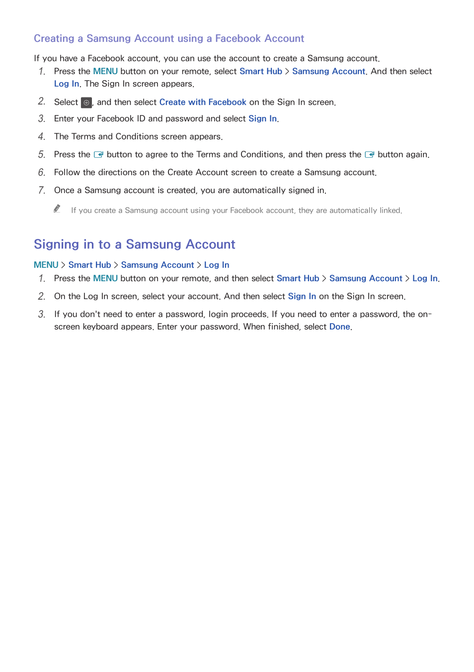 39 signing in to a samsung account, Signing in to a samsung account | Samsung UN24H4500AFXZA User Manual | Page 44 / 146