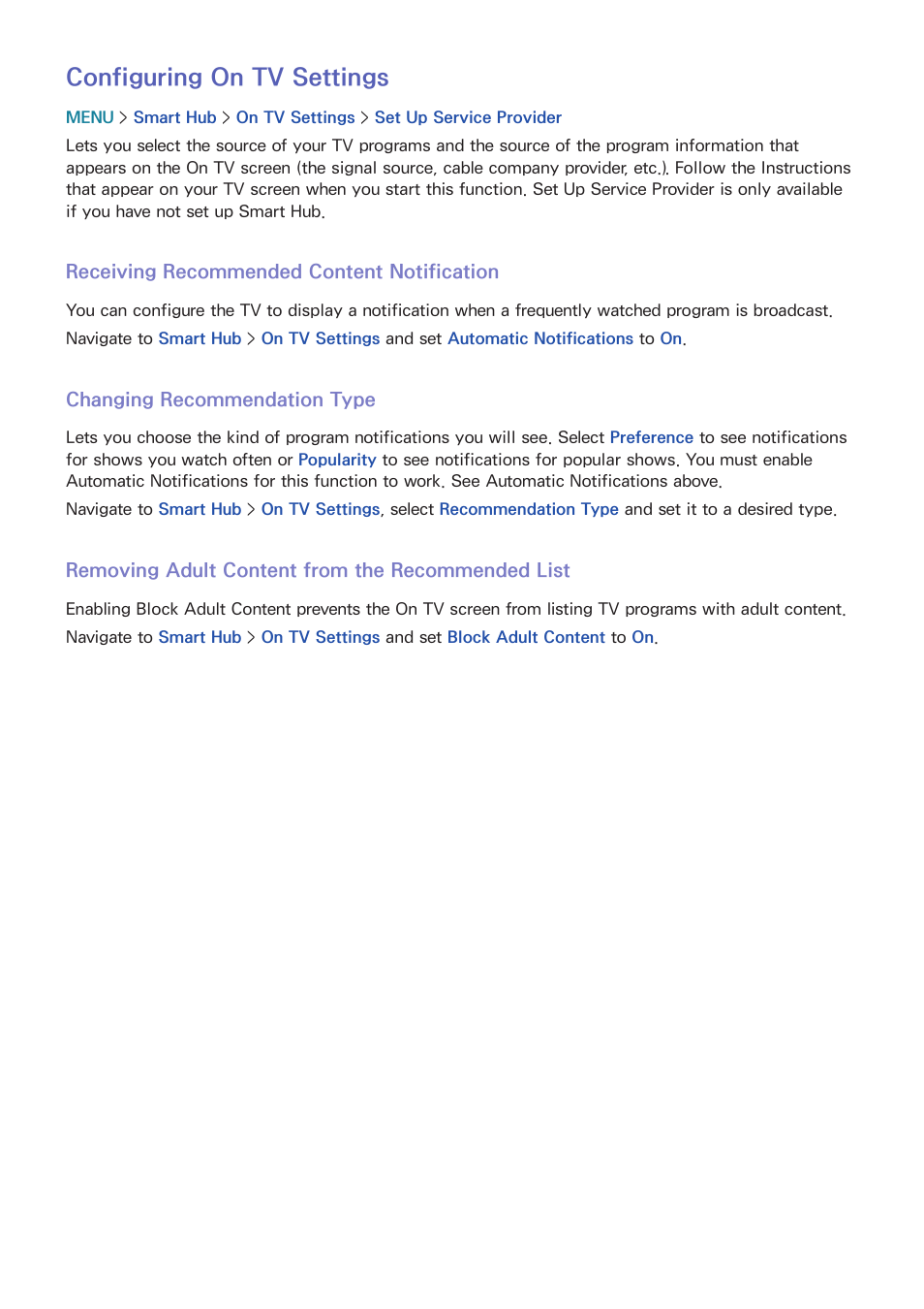 Configuring on tv settings | Samsung UN24H4500AFXZA User Manual | Page 56 / 146