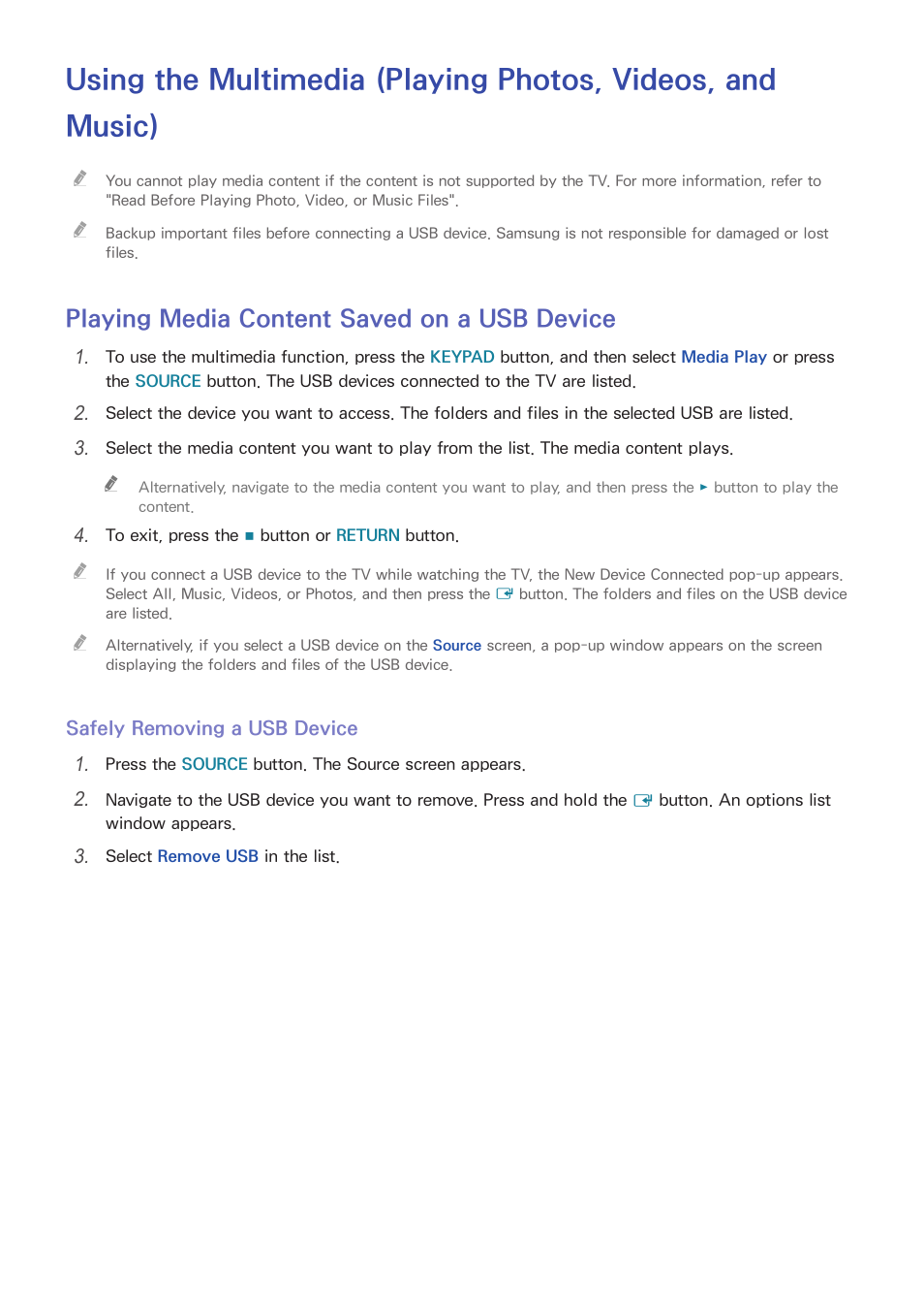 52 playing media content saved on a usb device, Playing media content saved on a usb device | Samsung UN24H4500AFXZA User Manual | Page 57 / 146