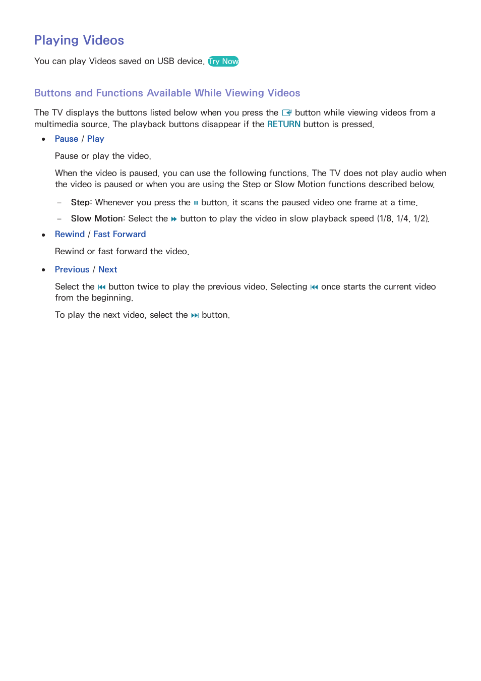 54 playing videos, Playing videos | Samsung UN24H4500AFXZA User Manual | Page 59 / 146