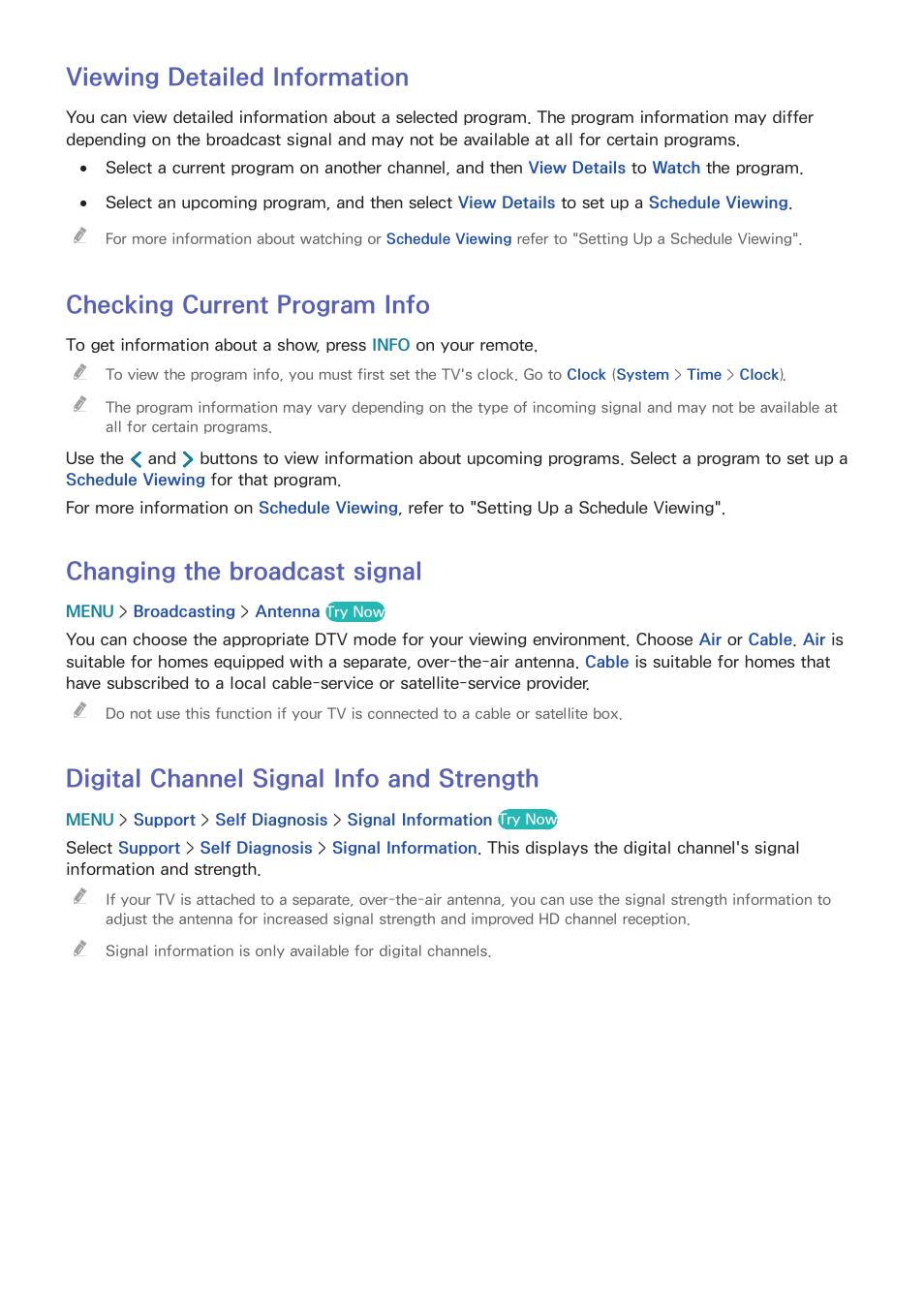 59 viewing detailed information, 59 checking current program info, 59 changing the broadcast signal | 59 digital channel signal info and strength, Viewing detailed information, Checking current program info, Changing the broadcast signal, Digital channel signal info and strength | Samsung UN24H4500AFXZA User Manual | Page 64 / 146