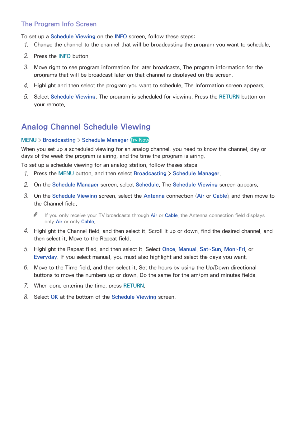 Analog channel schedule viewing | Samsung UN24H4500AFXZA User Manual | Page 66 / 146